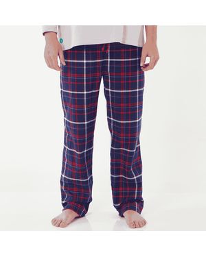 Lounge Loungewear Bottoms Organic Brushed Cotton And Check - Blue