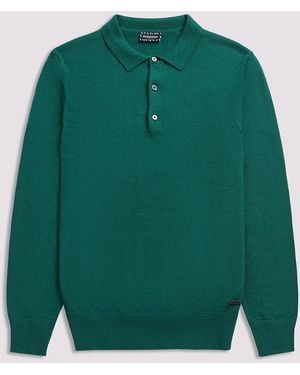 Duchamp Long Sleeve Knit Cotton Blend Polo Shirt - Green