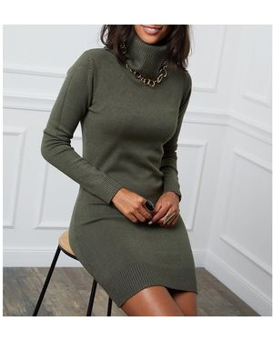Sofiacashmere Khaki Cashmere Blend Roll Neck Dress - Green