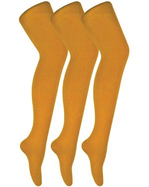Sock Snob Mustard 3 Pair Ladies Coloured Opaque 80 Denier Plain Block Colour Tights - Orange