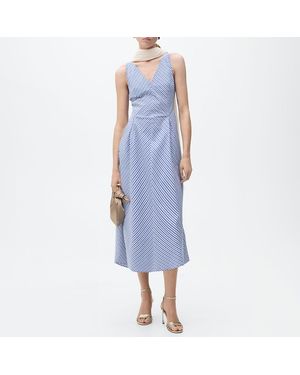 Mango Striped Flared Midi-Dress - Blue