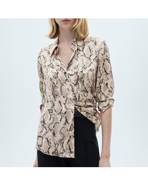 Mango Natural Snake Print Button Up Blouse
