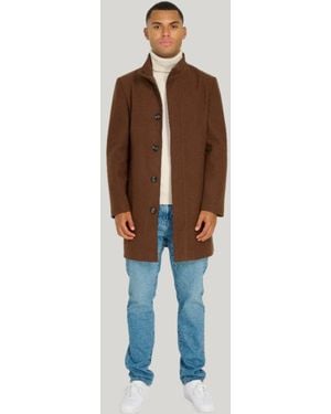 Harry Brown George Wool Melton Coat With Funnel Neck - Blue