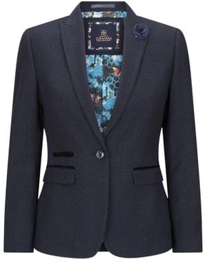 Infinity Leather Tailored Fit Tweed Check Blazer Wool Jacket - Blue