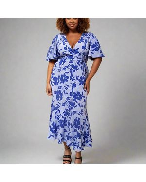 Needs No Label Floral Wrap Midi Dress - Blue
