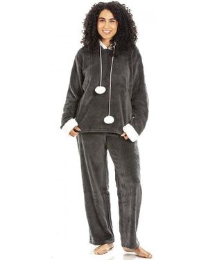 CAMILLE Supersoft Hooded Pyjama Set - Black