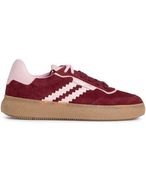 Tamaris Merlot Burgundy Leather Fashion Stripe Lace Up Trainers - Red