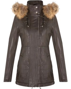 Infinity Leather Slim Fit Leather Hooded Parka Jacket-Northam - Brown