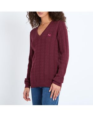 Crew Port V Neck Cotton Winter Jumper - Red