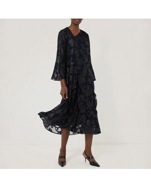 Jigsaw Metallic Jacquard Midi Dress - Black