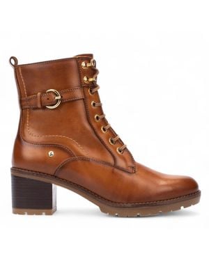 Pikolinos Brandy Leather Mid-Heel Combat Ankle Boots - Brown