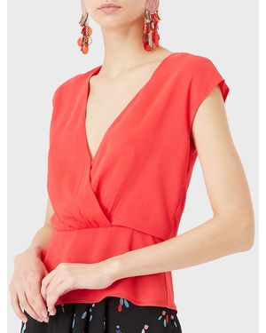 Emporio Armani Coral V-Neck Peplum Blouse - Pink