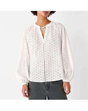 Whistles Broderie V Neck Blouse - White