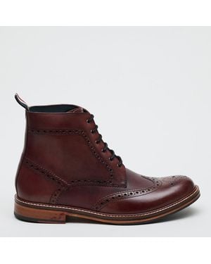 Ben Sherman Burgundy Leather Alfred Brogue Boot - Brown