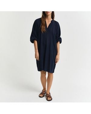 GANT Linen Blend Smock Dress - Blue