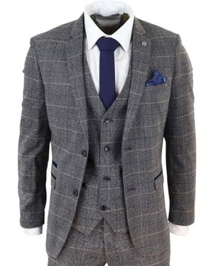 Infinity Leather 3 Piece With Check Vintage Classic Suit - Blue