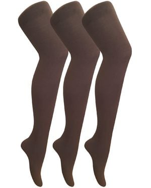 Sock Snob 3 Pair Ladies Coloured Opaque 80 Denier Plain Block Colour Tights - Brown