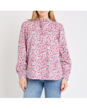 Joules Ditsy Floral Melanie Slub Cotton Blouse - Red