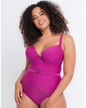 Curvy Kate Retro Sun Padded Plunge Swimsuit Orchid - Purple