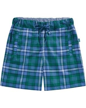 Lounge Loungewear Shorts Organic Brushed Cotton And Check - Blue