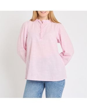 Joules Melanie Frill Neck Cotton Blouse - Pink
