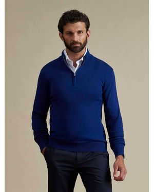 Duchamp Funnel Neck Cotton Blend Jumper - Blue