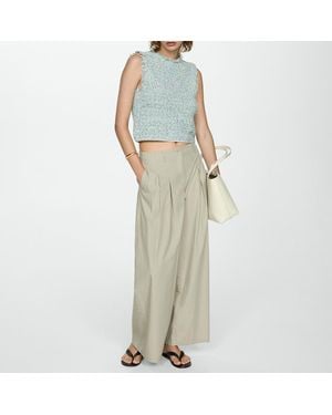 Mango Aqua Tweed Top With Frayed Detail - Metallic