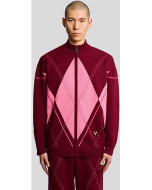 Lyle & Scott Argyle Knitted Track Jacket - Red