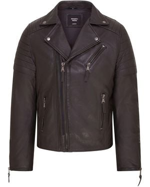 Infinity Leather Slim Fit Brando Style Double Cross Zip 100% Leather Biker Jacket - Grey