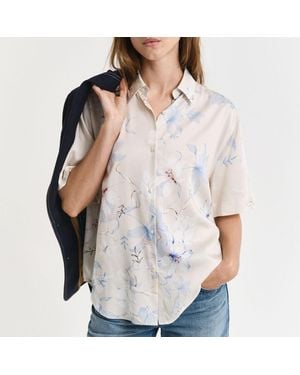 GANT Floral Print Short Sleeve Shirt - White