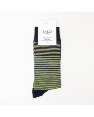 Jemsox All Over Fine Stripe Comfort Top Cotton Socks - Green