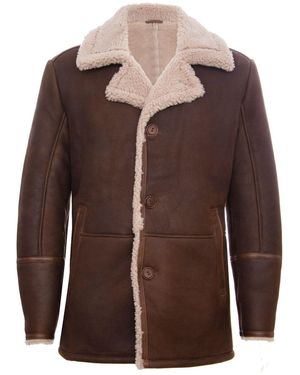 Infinity Leather Classic Sheepskin Leather Crombie Jacket-Brisbane - Brown