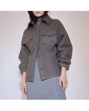 Mango Bouclé Jacket With Pockets - Grey