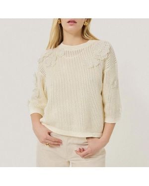 Jigsaw Floral Applique Knit Top - Natural