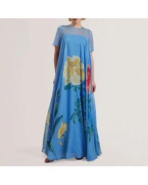 Ted Baker Malrie Cap Sleeve Volume Maxi Dress - Blue