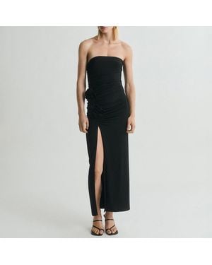 Mango Strapless Dress With Flower Detail - Black