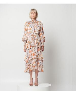 Elliatt Caseria Midi Dress With Tiered Ruffle Skirt - Pink