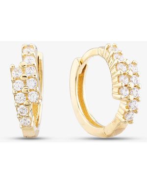 T.H.Baker 9Ct Cubic Zirconia Two Row Hoop Earrings E1630Y - Metallic