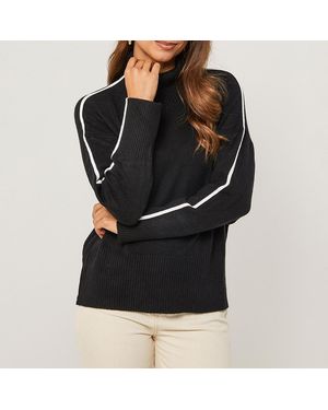 Sofiacashmere Contrast Piping Cashmere Blend Turtle Neck Jumper - Black
