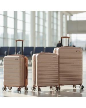 Infinity Leather Expandable Hard Shell Abs Suitcase 8 Wheel Set Travel Large Luggage - White