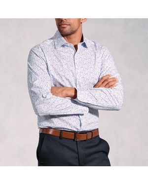 Brook Taverner Tailored Fit Ditsy Floral Print Stretch Cotton Shirt - Grey