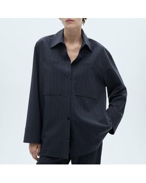 Mango Pinstripe Overshirt - Blue