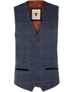 Infinity Leather Marc Darcy Tweed Waistcoat Peaky Blinders Check Wool Herringbone - Blue