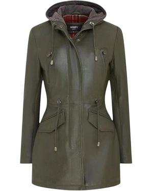 Infinity Leather Mid Length Hooded Parka Jacket-Oakengates - Green