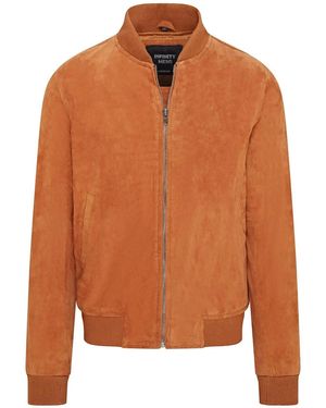 Infinity Leather Soft Tan Goat Suede Ma-1 Varsity Bomber Jacket - Orange