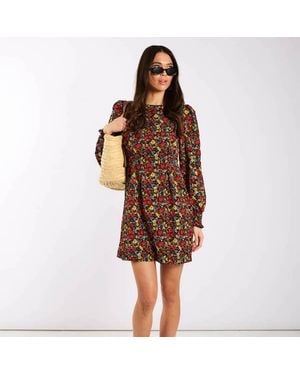 Needs No Label Floral Long Sleeve Mini Dress - Brown