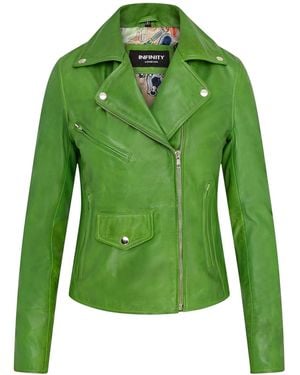 Infinity Leather Apple Classic Brando Biker Leather Jacket - Green