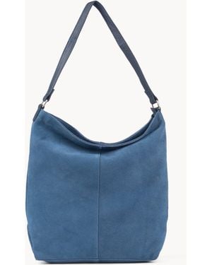 Assots London 'Tina' Suede Real Leather Unlined Slouchy Shopper Tote Bag - Blue
