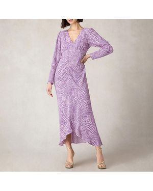 Ro & Zo Petite Geo Print Ruched Front Midi Dress - Purple