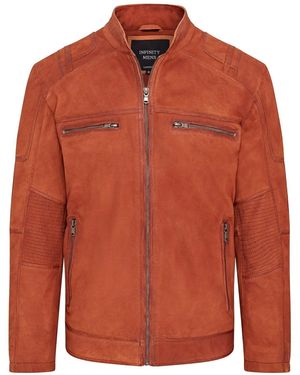 Infinity Leather Tan Buff Leather Cafe Racer Biker Jacket - Orange